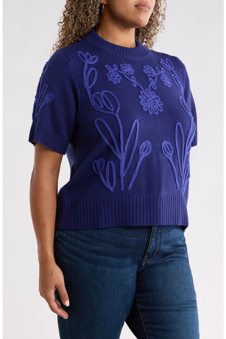 Winsley Floral Embroidered Sweater, Alternate, color, NAVY