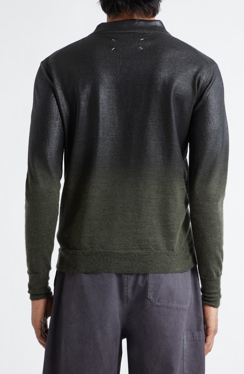 Maison Margiela Metallic Long Sleeve Polo, Alternate, color, Green/ Black