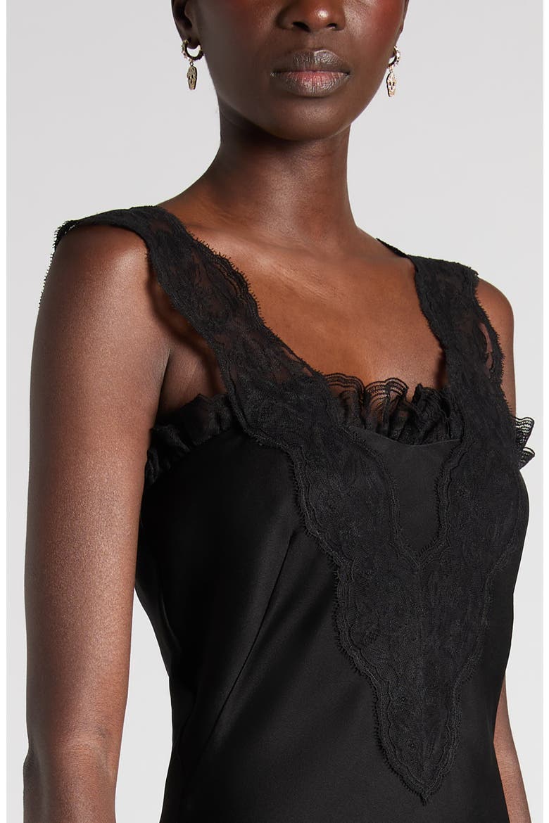 Lace Trim Satin Cocktail Dress, Alternate, color, BLACK