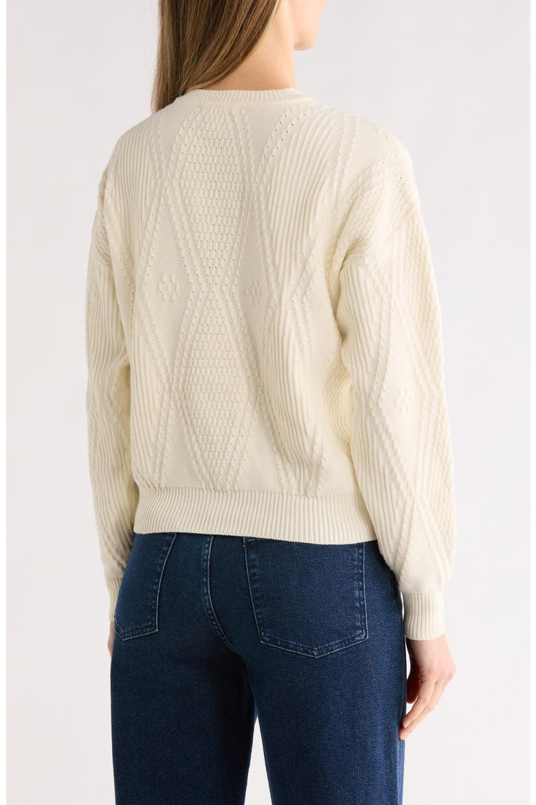 3D Bow Pointelle Sweater, Alternate, color, CANNOLI CREAM/ BLUE
