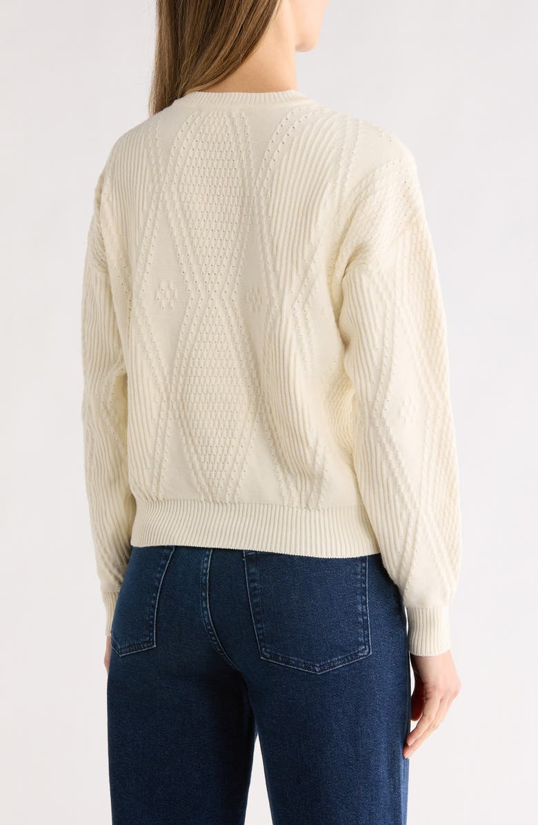 Nanette Lepore 3D Bow Pointelle Sweater, Alternate, color, Cannoli Cream/ Blue