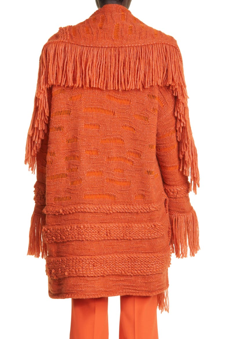 Fringe Trim Alpaca & Wool Blend Coat, Alternate, color, 7510 TANGERINE
