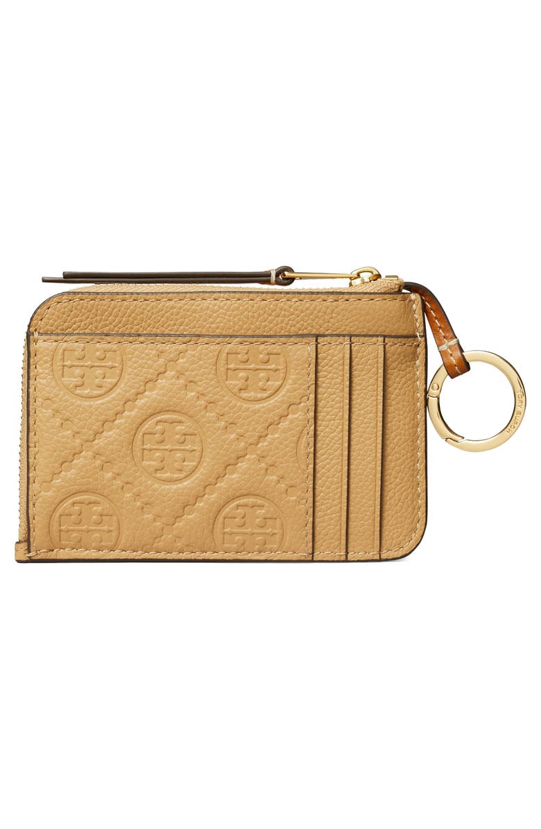 Tory Burch Pebble Leather Envelope Zip Card Case, Alternate, color, Biscotti