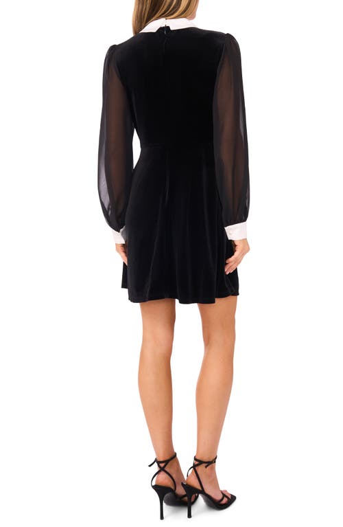 Cece Collar Mixed Media Velvet Dress In Black