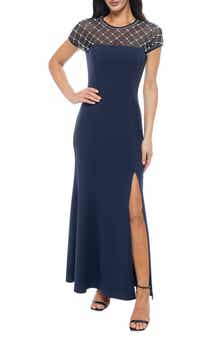 Oleg Cassini Beaded Cap Sleeve Gown