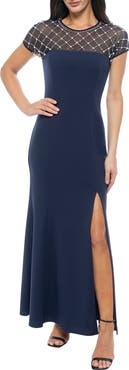 Oleg Cassini Beaded Cap Sleeve Gown