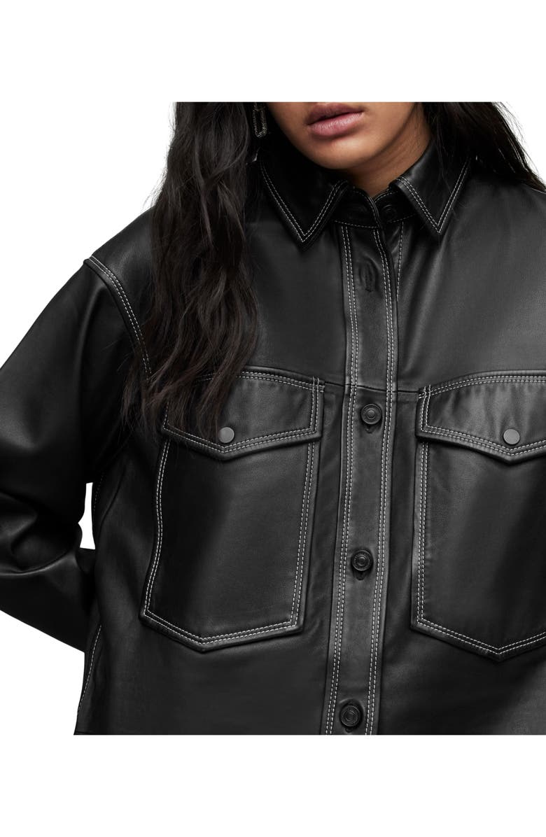 AllSaints Lily Long Sleeve Leather Mini Shirtdress, Alternate, color, 