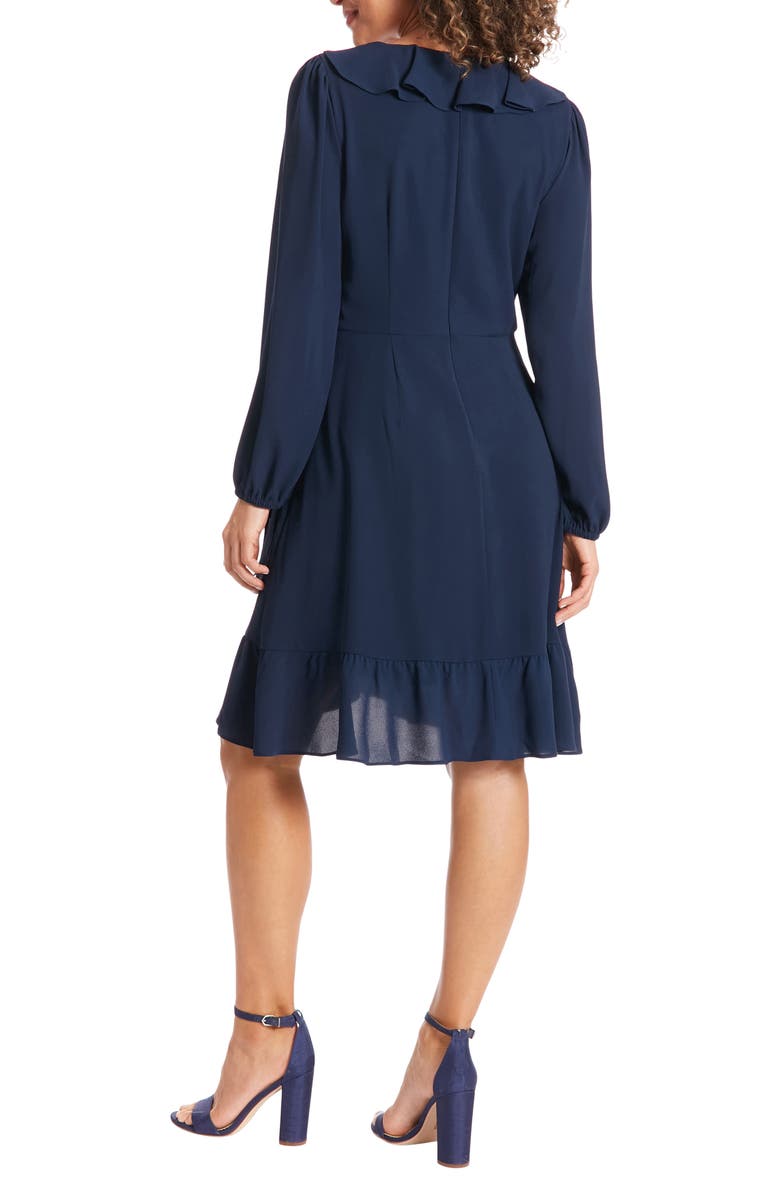 London Times Catalina Long Sleeve Ruffle Wrap Dress, Alternate, color, Navy