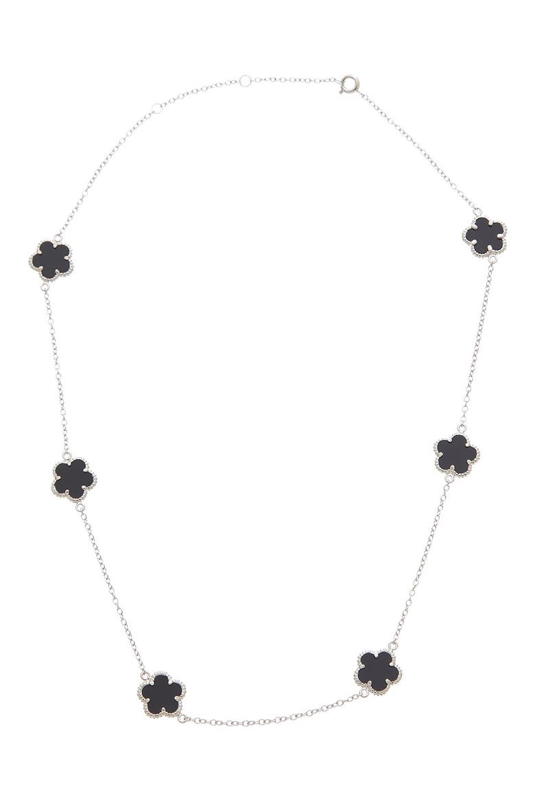 Onyx Clover Station Chain Necklace, Main, color, SILVER/ ONYX