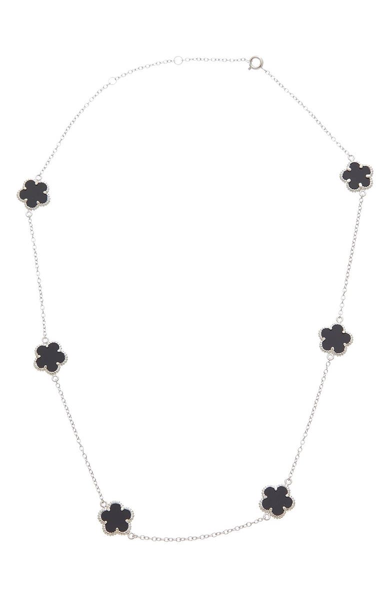 Juvell Onyx Clover Station Chain Necklace, Main, color, Silver/ Onyx