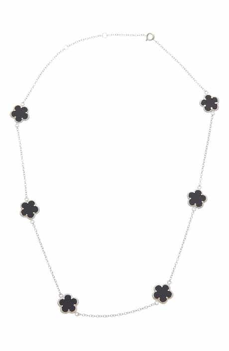 Juvell Onyx Clover Station Chain Necklace