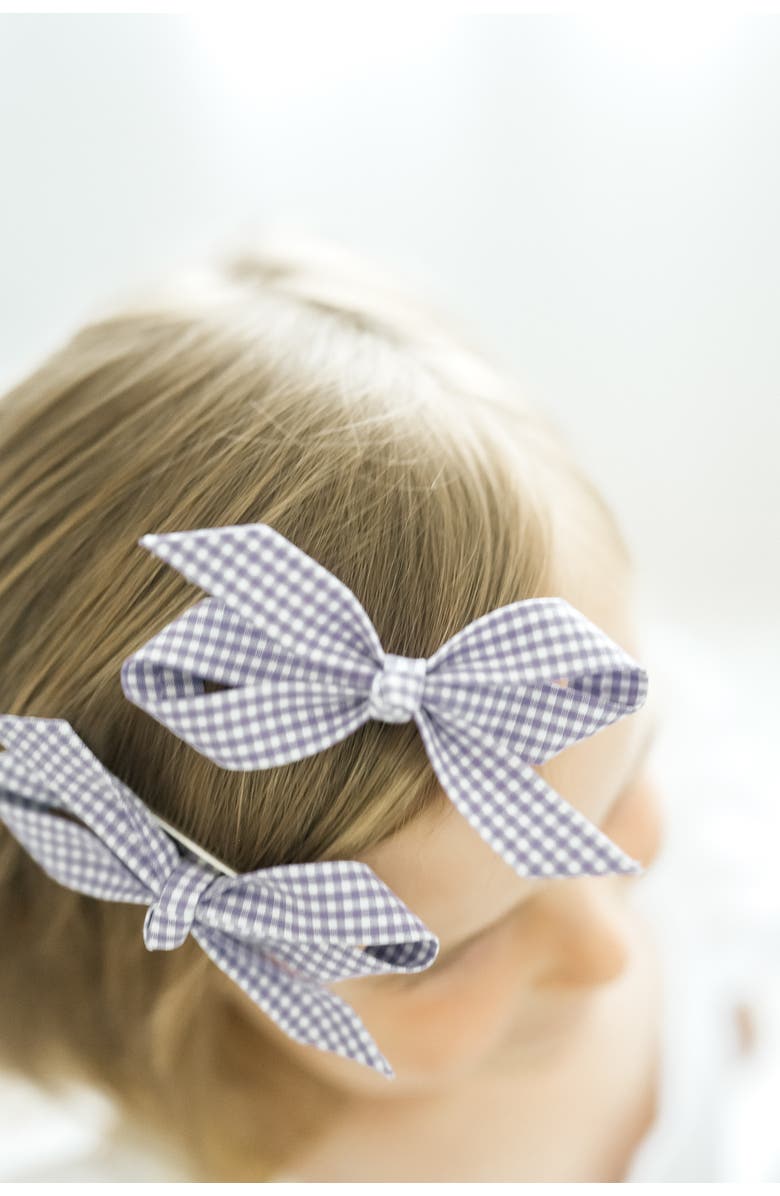 Puttisu 2pc Bow Clip Set, Alternate, color, Violet Gingham