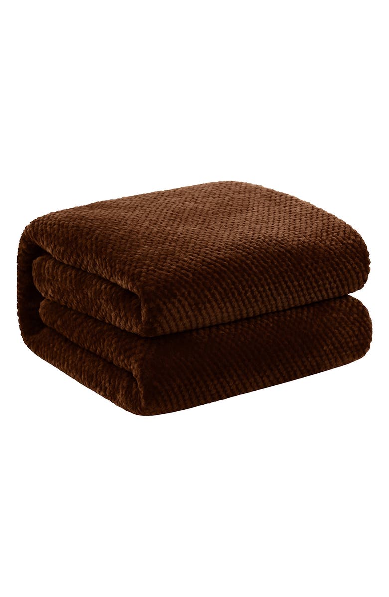 Luxury Home Textured Fleece Throw Blanket, Main, color, Chocolate