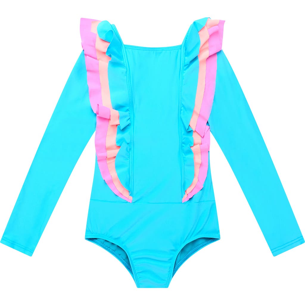 BEACH LINGO BEACH LINGO KIDS' RUFFLE LONG SLEEVE ONE-PIECE RASHGUARD SWIMSUIT