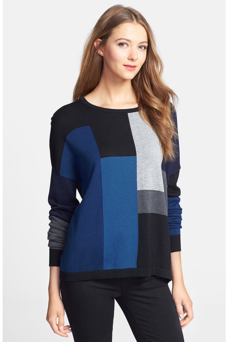 Colorblock Oversize Sweater, Main, color, RICH BLACK