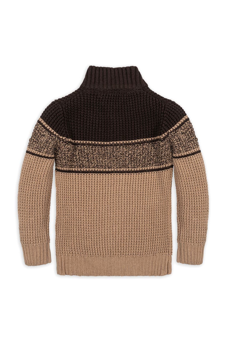 Kids' Organic Mock Neck Waffle Sweater, Alternate, color, Camel and Chocolate Stripe