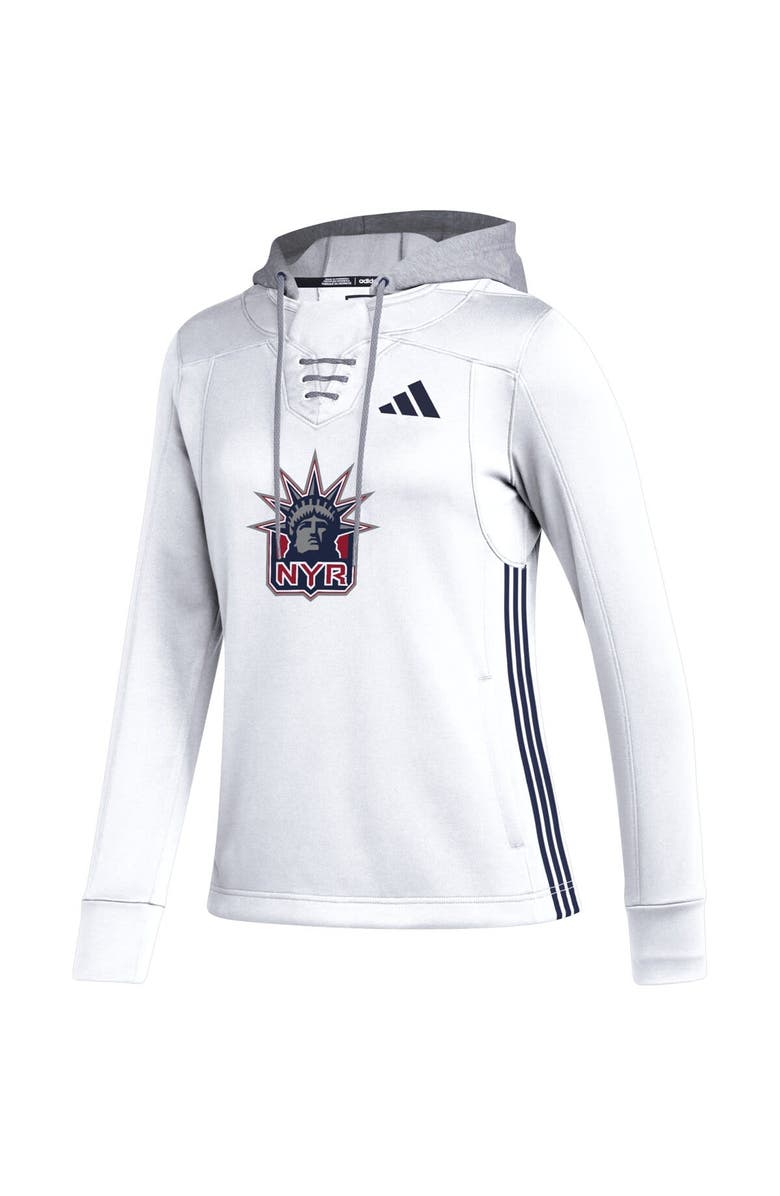 adidas Women's adidas White New York Rangers Refresh Skate Lace AEROREADY Pullover Hoodie, Alternate, color, 