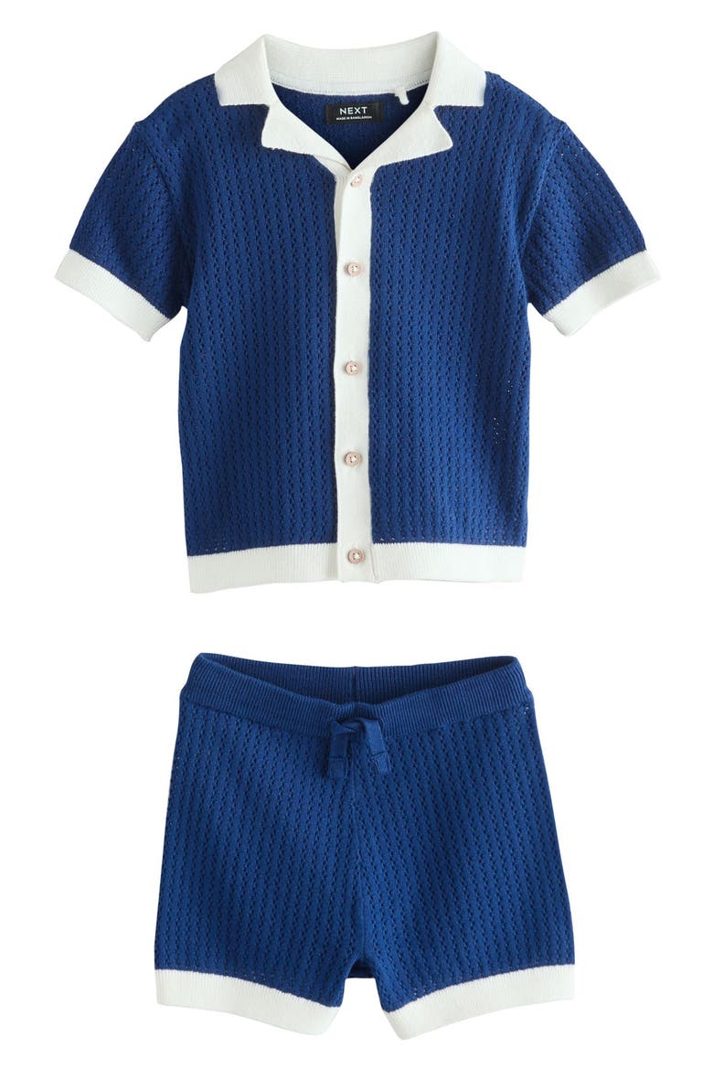 Kids' Open Knit Camp Shirt & Shorts Set, Main, color, BLUE MULTI