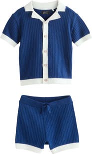 NEXT Kids' Open Knit Camp Shirt & Shorts Set