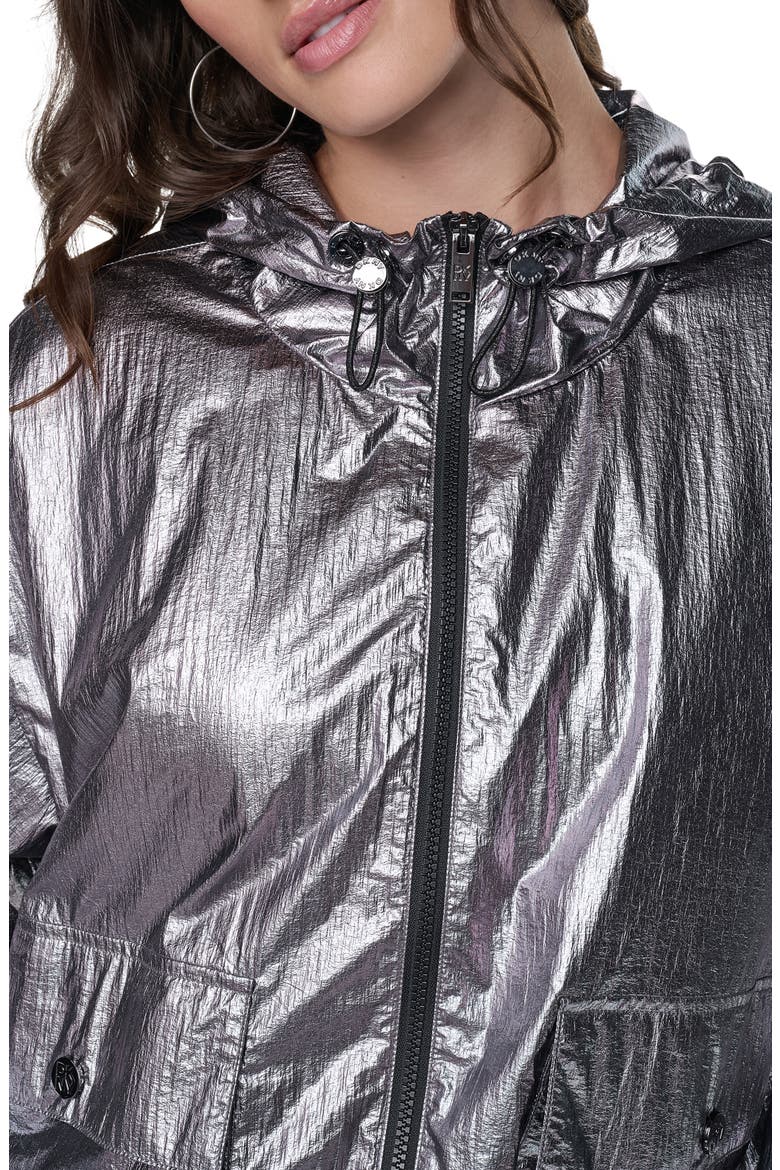 Metallic Nylon Hooded Jacket, Alternate, color, GUNMETAL