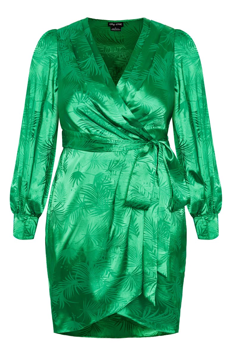 City Chic Sara Long Sleeve Faux Wrap Dress, Alternate, color, Bright Green