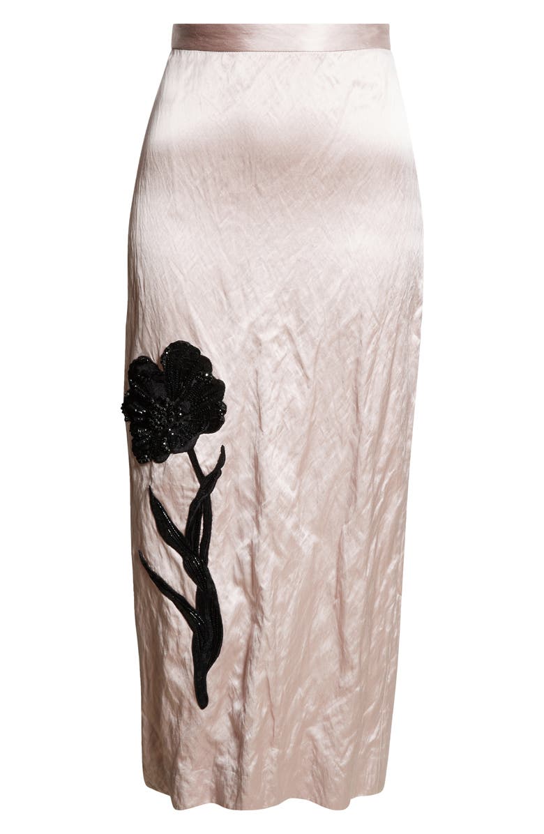 Erdem Floral Appliqué Satin Pencil Skirt, Alternate, color, 