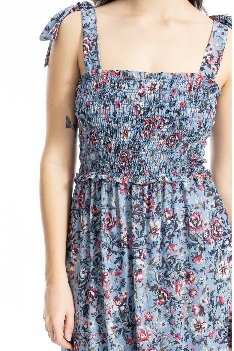 Shoulder Tie Maxi Dress, Alternate, color, PALE DENIM HERITAGE FLORAL