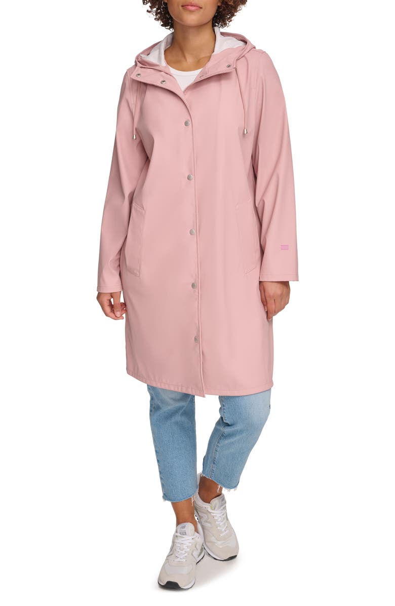 Levi's<sup>®</sup> Water Resistant Hooded Long Rain Jacket, Main, color, Rosebud
