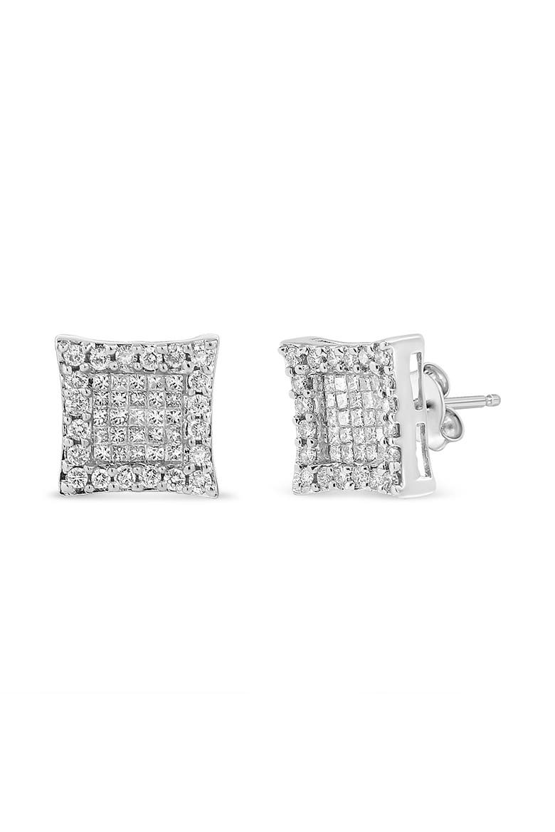18K White Gold 1.00 Cttw Diamond Halo Square Stud Earring, Main, color, White