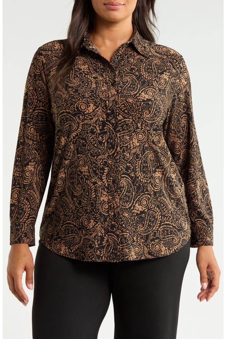 Paisley Long Sleeve Slim Fit Knit Shirt, Main, color, ANNE BLACK / VICUNA