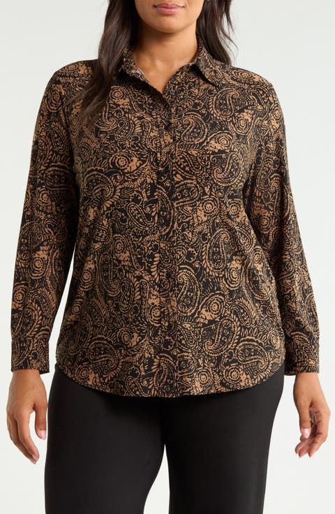 Paisley Long Sleeve Slim Fit Knit Shirt