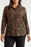 AK ANNE KLEIN Paisley Long Sleeve Slim Fit Knit Shirt