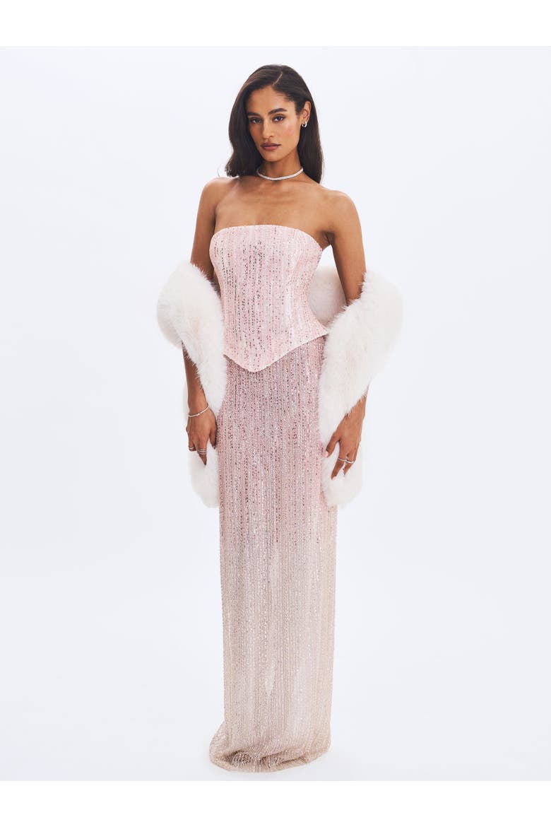 Tosca Beaded Gradient Strapless Peplum Maxi Dress, Alternate, color, Blush