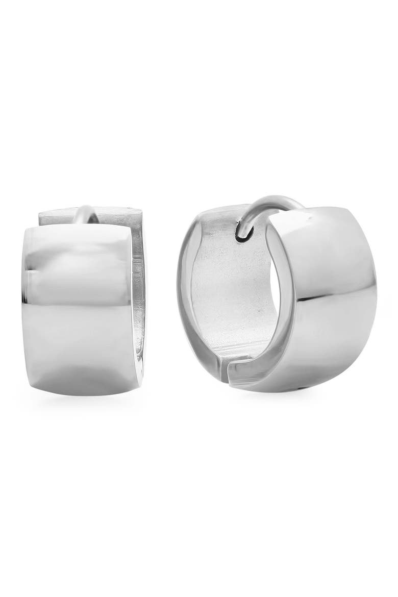 18k Gold Plated Wide Huggie Hoop Earrings, Main, color, SILVER