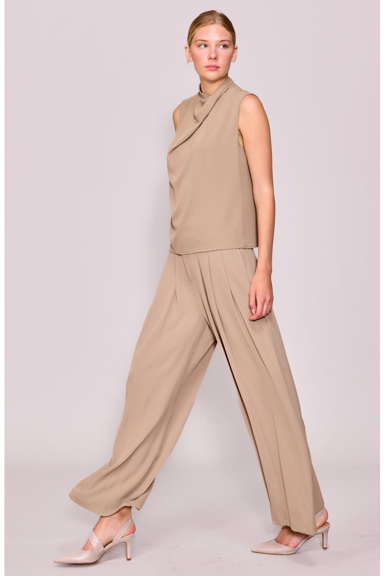 Drape Neck Sleeveless Crepe Top, Alternate, color, KHAKI