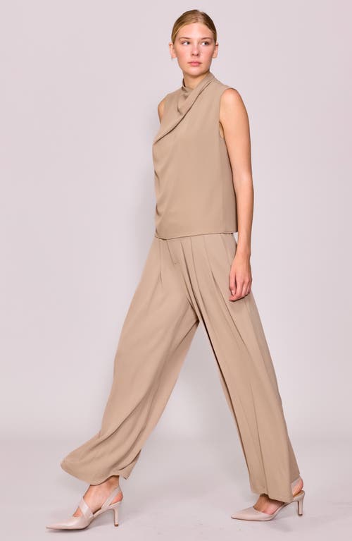 Melloday Drape Neck Sleeveless Crepe Top In Brown