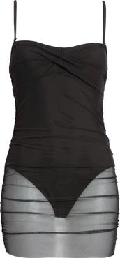 Hutch Radlee Strapless Mesh Overlay Skirted One-Piece Swimsuit