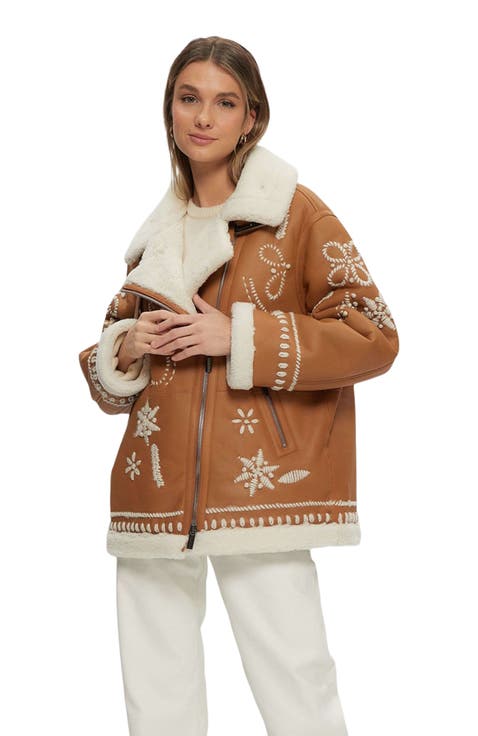 Shearling Lamb Jacket With Embroidery