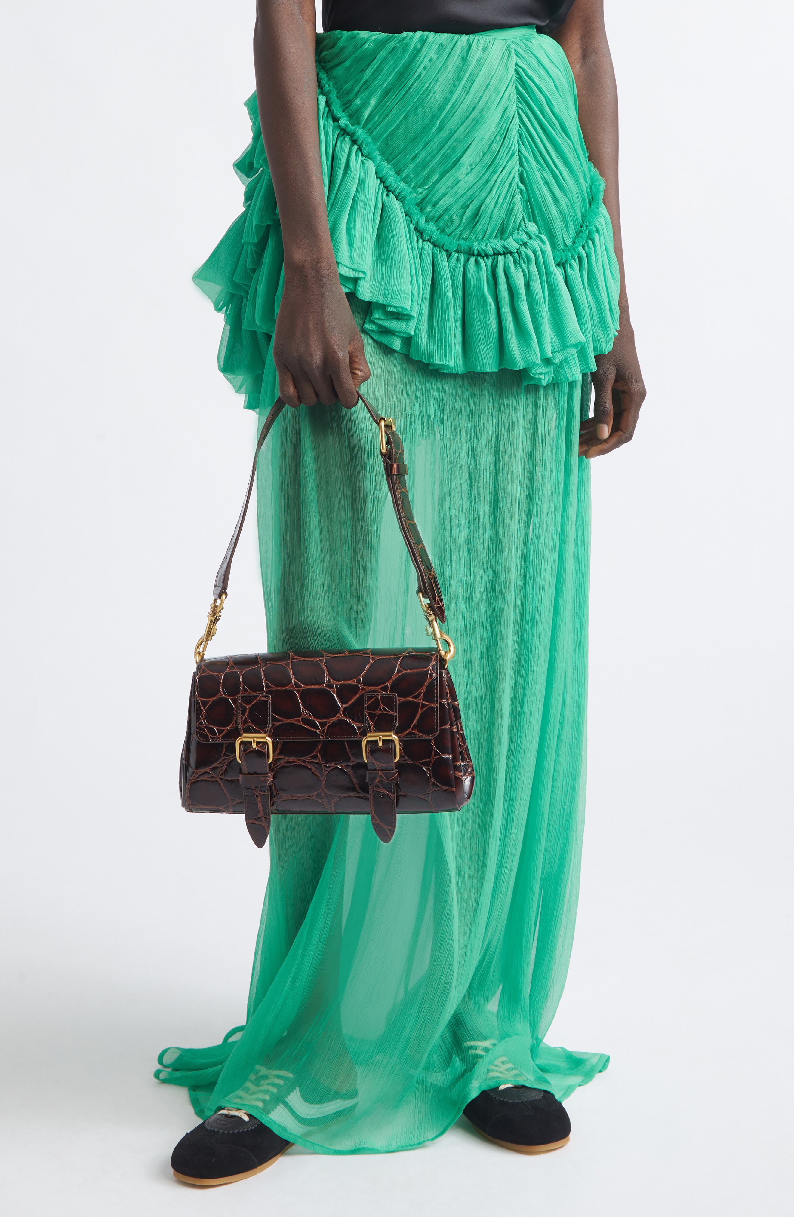 Croc Embossed Satchel, Alternate, color, 703 BROWN