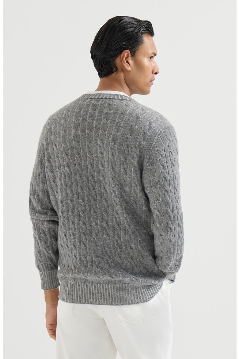 Cashmere vanisé cable knit sweater, Alternate, color, Dark Grey