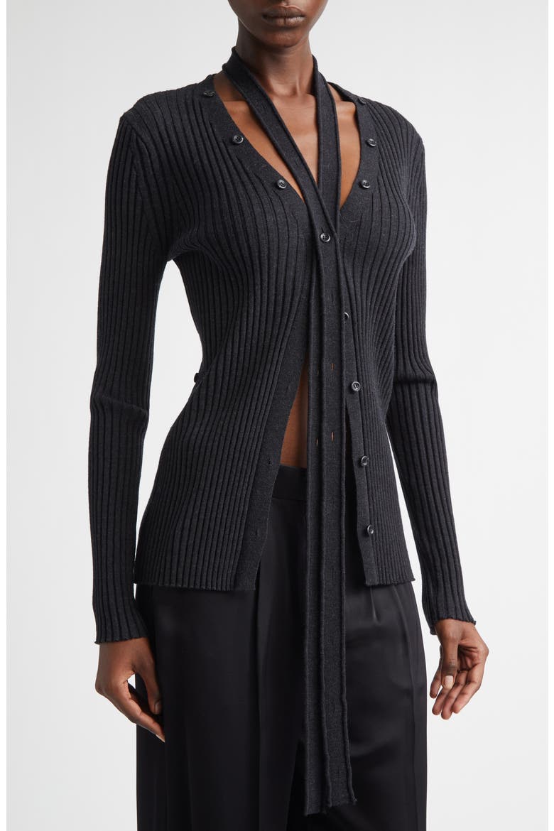 Convertible Merino Wool Rib Cardigan, Alternate, color, CHARCOAL MELANGE