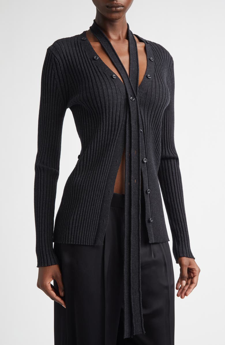 Aisling Camps Convertible Merino Wool Rib Cardigan, Alternate, color, Charcoal Melange