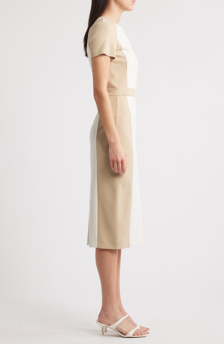 BOSS Darsa Colorblock Midi Sheath Dress, Alternate, color, Soft Cream Beige Combo