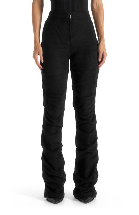 Caroline Tacked Suede Flared Trousers