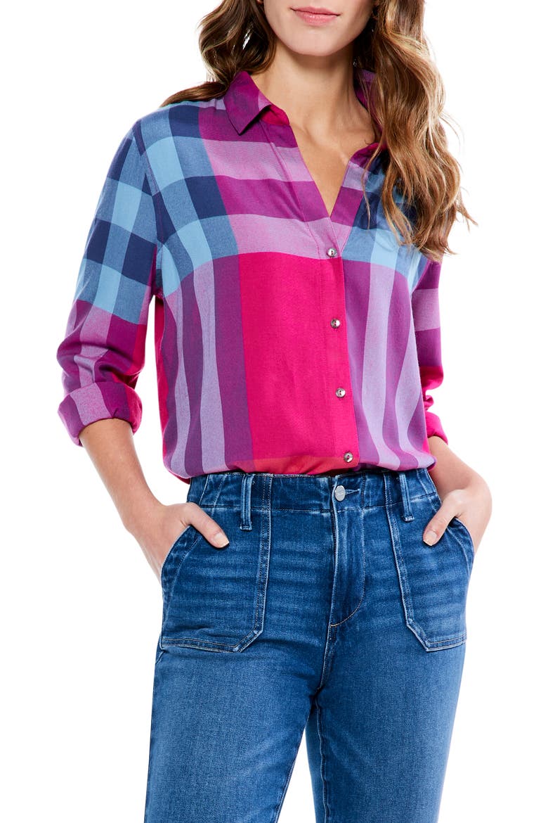 Punchy Plaid Button-Up Shirt, Main, color, PINK MULTI
