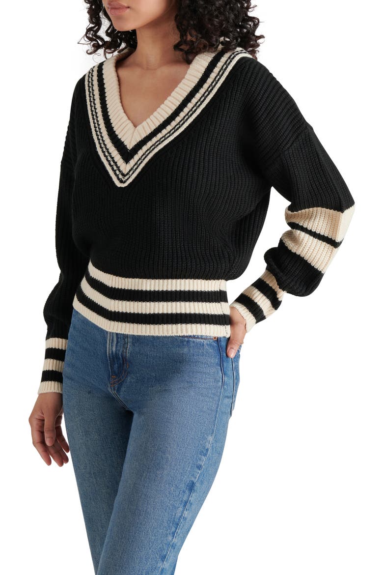 Jen Stripe Trim Sweater, Alternate, color, BLACK