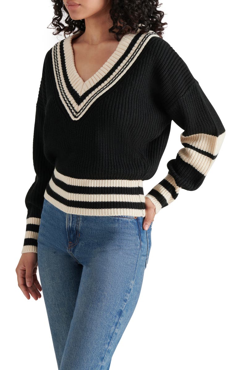 Steve Madden Jen Stripe Trim Sweater, Alternate, color,