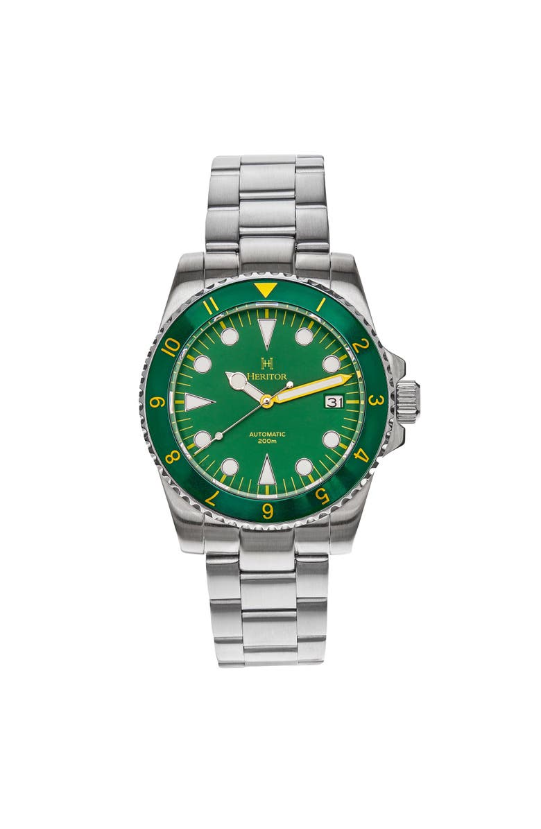 Heritor Automatic Luciano Bracelet Watch w/Date, Main, color, Green