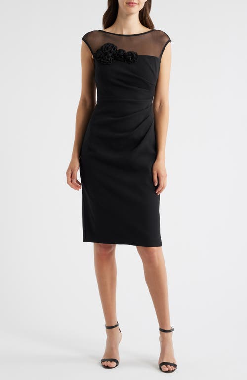 Eliza J Women's Dimensional-flower Sleeveless Scuba Dress In Black