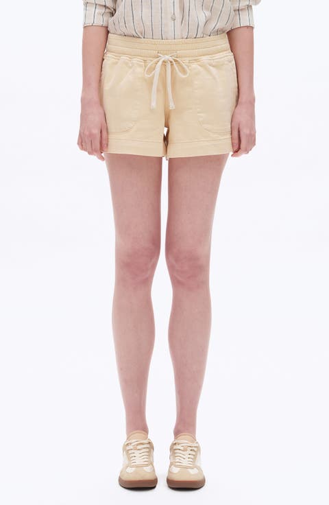 High Waist Drawstring Denim Shorts (Creme Brulee)